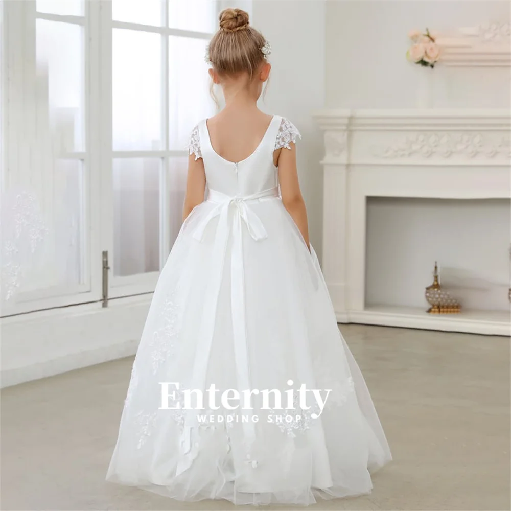 Flower Girl Dresses A Line Scoop Neck Boho Girls abiti eleganti abiti da sposa in pizzo di Tulle al pavimento Vestidos Para nias