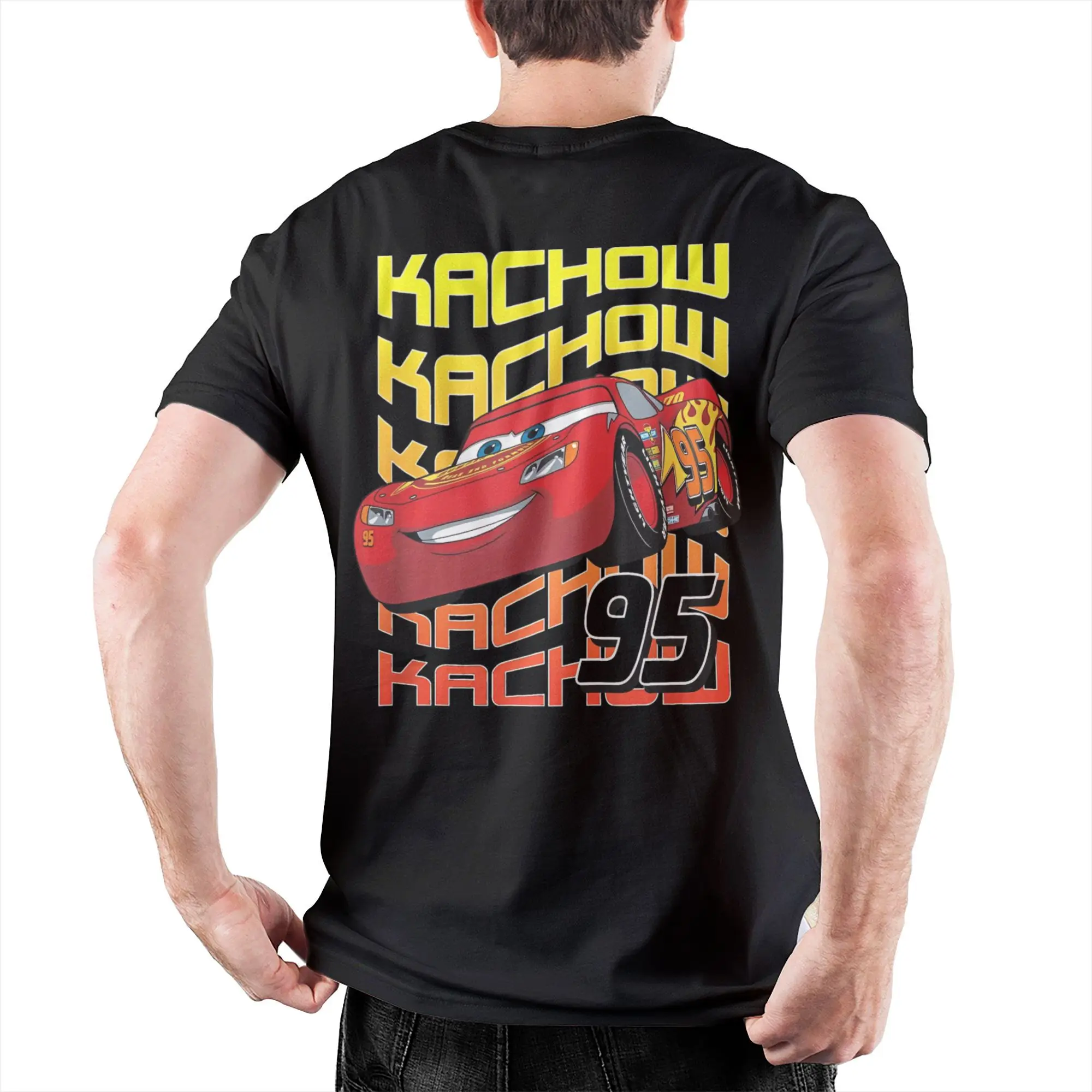 Lightning Cars Kachow 95 T Shirts Men Women's Cotton Humor McQueen  T-Shirts Crew Neck  Tee Shirt Short Sleeve Clothing Printed