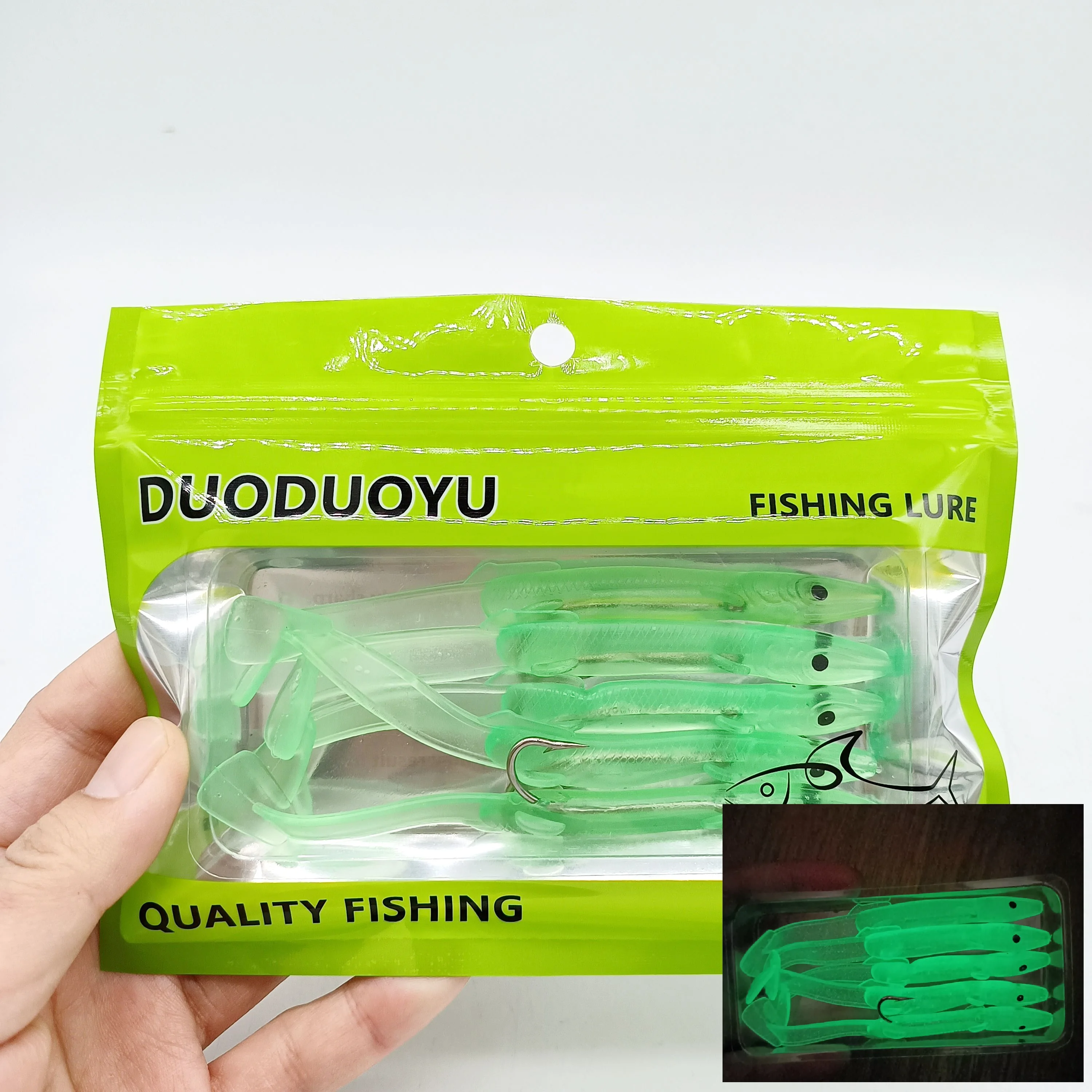 DUODUOYU 5PCS Aal Shad Angelköder 115mm/4g Weichköder mit scharfem Haken Set für Bass Fishing Rig Sinker Soft Bait Wobbler Pesca – Detail 2