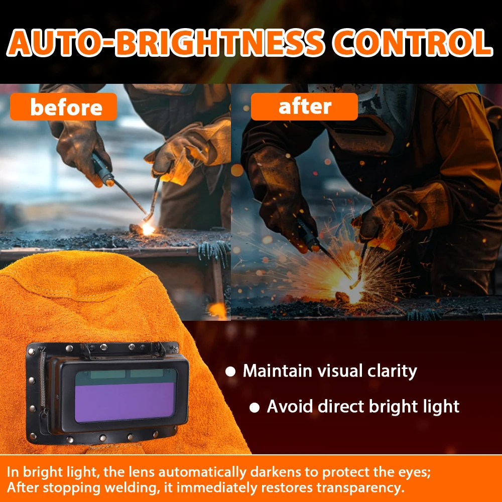 Breathable Split Leather Welding Helmet Double Flip Auto‑Darkening Lens Ventilated Velcro Adjustable Head‑Mounted Welding Mask