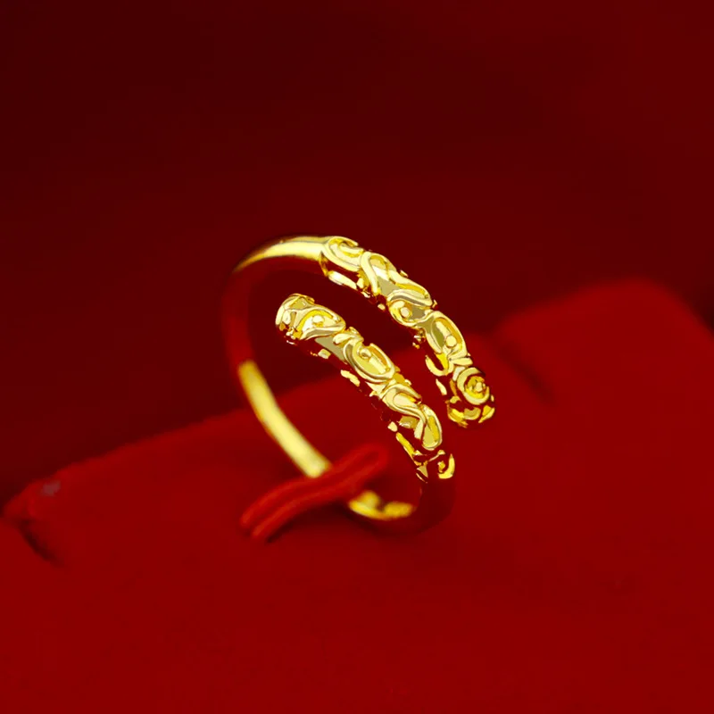 9999 Real Gold 24K Japanese and Korean Fashion Student Gold Ring, Yellow Jewelry Golden Hoop Men's and Women's Rings