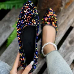 Women Bling Flats Shoes Casual Walking Shoes  Spring New Pointed Toe Sandals Female Fashion Brand Dress Zapatillas Mujer