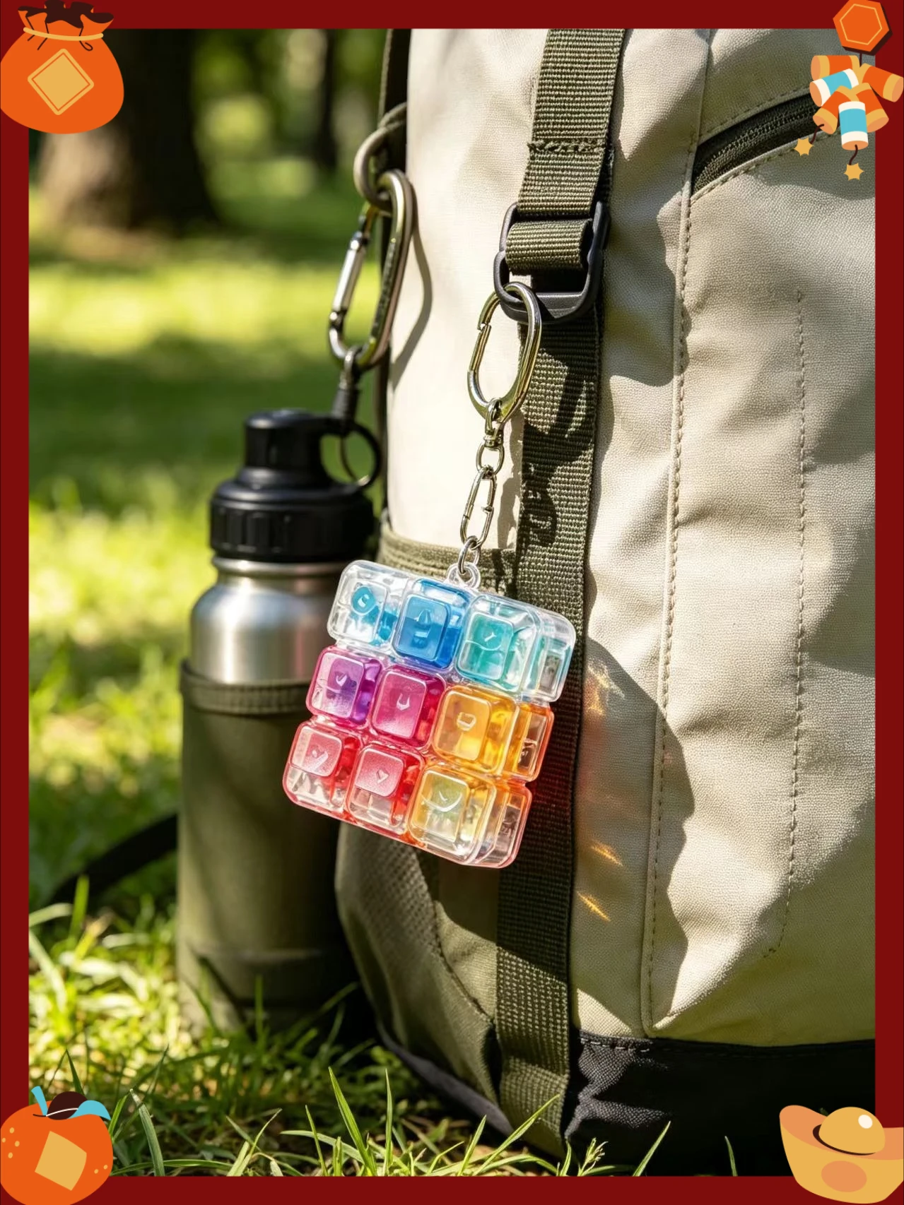 Transparent 9‑Key Fidget Keychain, Colorful Press‑to‑Click Pendant, Mini Stress Relief Toy, Backpack Decoration Gift
