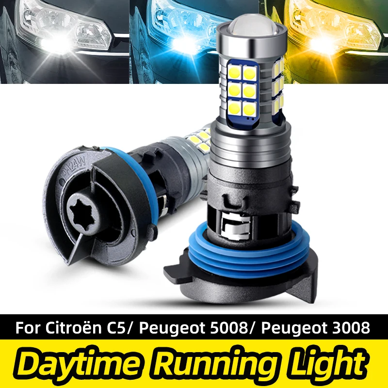 Car High Brightness White Light LED Daytime Running Light PH24W Suitable For Peugeot 3008 2011 Citroen C5 2010-2012