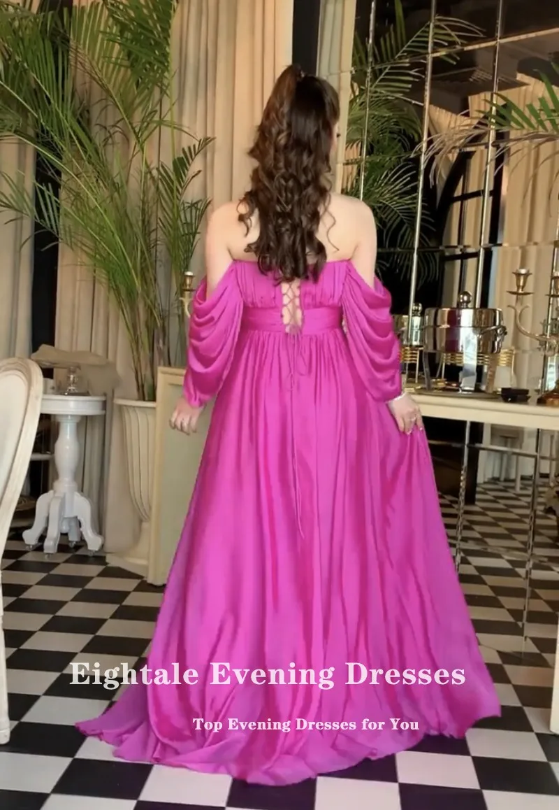 Eighttale-Vestidos de Noche árabes para boda, vestidos de fiesta de graduación, longitud hasta el suelo, hombros descubiertos, Fushcia, talla grande