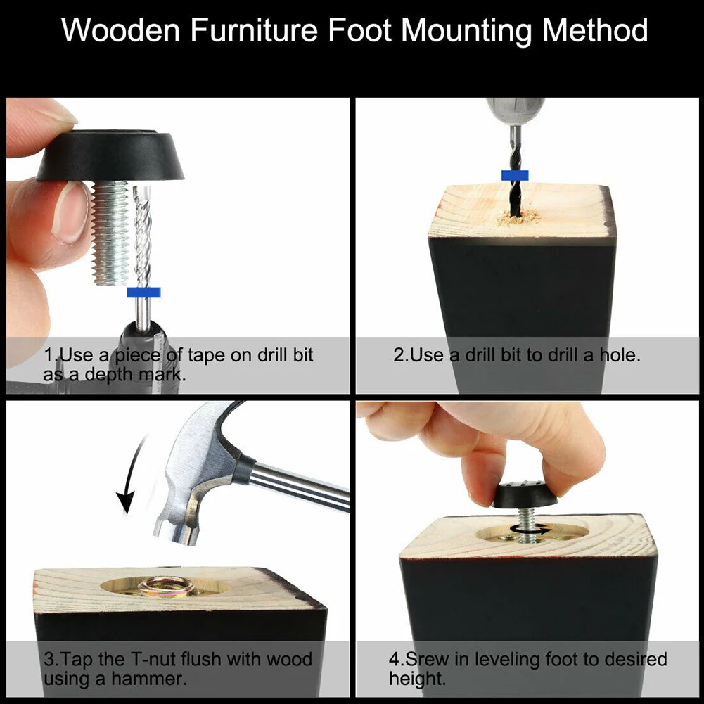 20 Pcs M6 Screw Type Leveling Feet for Furniture with Plastic Base to Avoid Floor Damage and Provide Even Support