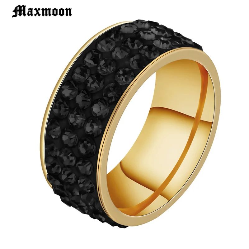 Maxmoon Vintage Red Zircon Stone Black Green Pink Blue Finger Rings For Men Male Fashion Stainless Steel jewelry Anel