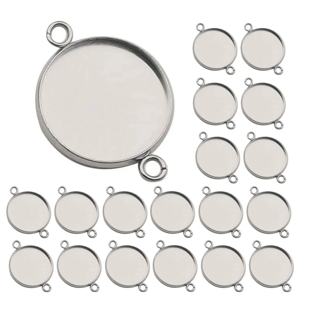

20pcs Round Bezel Tray Settings 25Mm Stainless Steel Blank Cabochon Pendant Connectors For Diy Jewelry Making Crafts