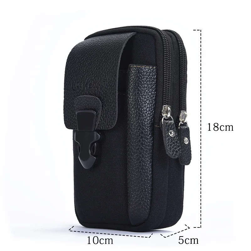 Outdoor pu canvas spliced mobile phone storage, waist-hung wallet, men's waist bag wearing belt