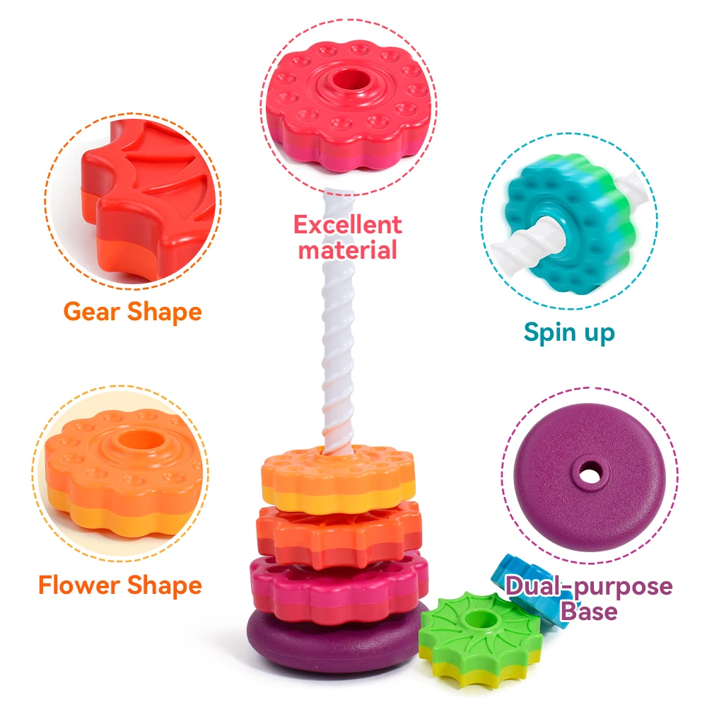 Baby Rotating Rainbow Tower Montessori Baby Stacking Puzzle Toys Safety Early Educational Toy Safety Colored Children\'s Toys