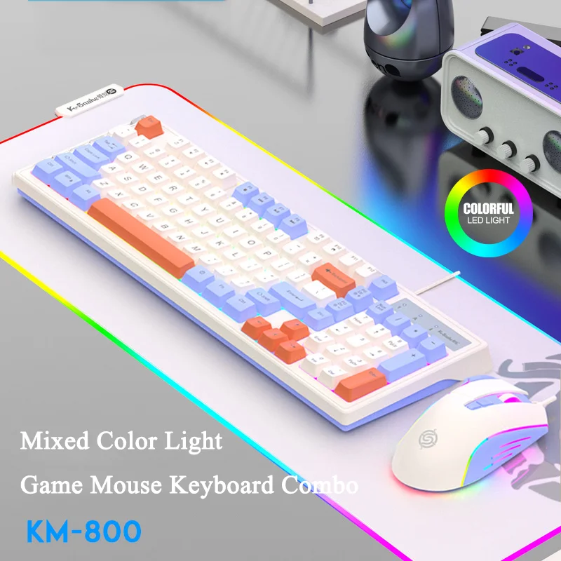 

98 Keys Mechanical Feel Gaming Keyboard And Mouse Combo RGB Backlit USB Wired Gamer Keyboard For PC Computer Laptop Pink Keypad