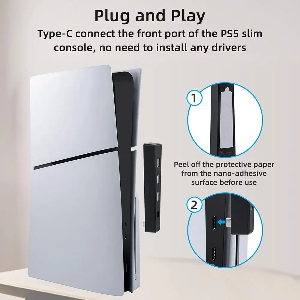 Hub USB 2.0 de 4 puertos, cargador de expansión delgado de alta velocidad, ahorro de espacio, portátil para PS5 PRO/SLIM Disc y edición Digital