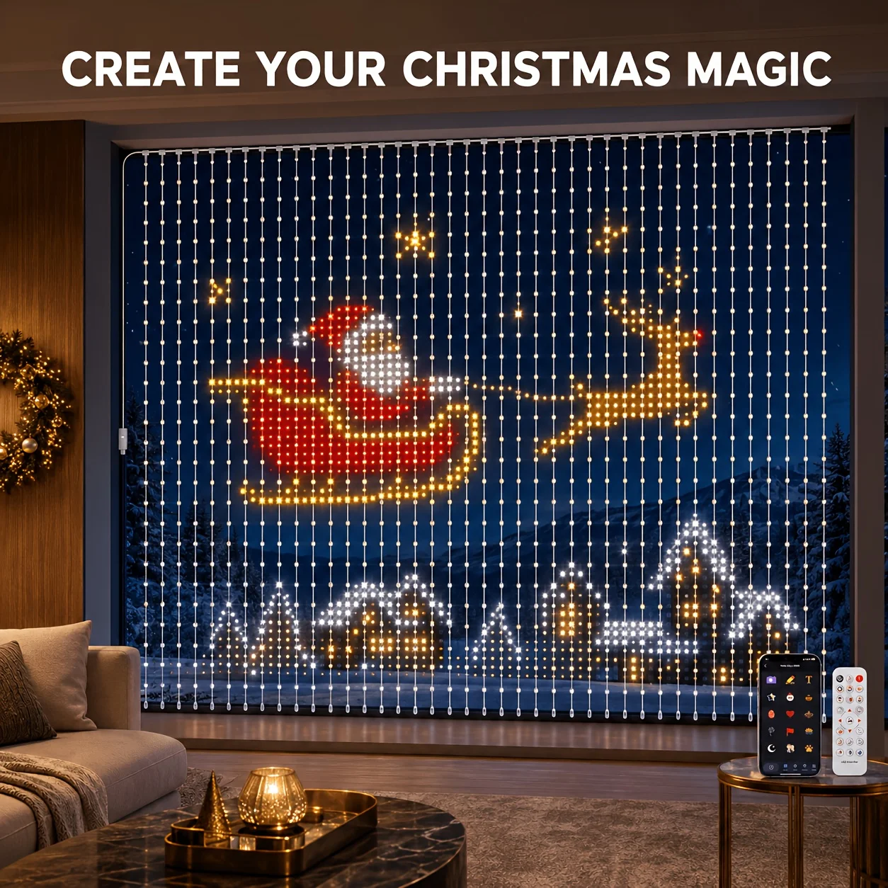 Smart LED Curtain Style Light DIY Pixel String Lights Mobile App Remote for Bedroom Outdoor Christmas Party Room Decor