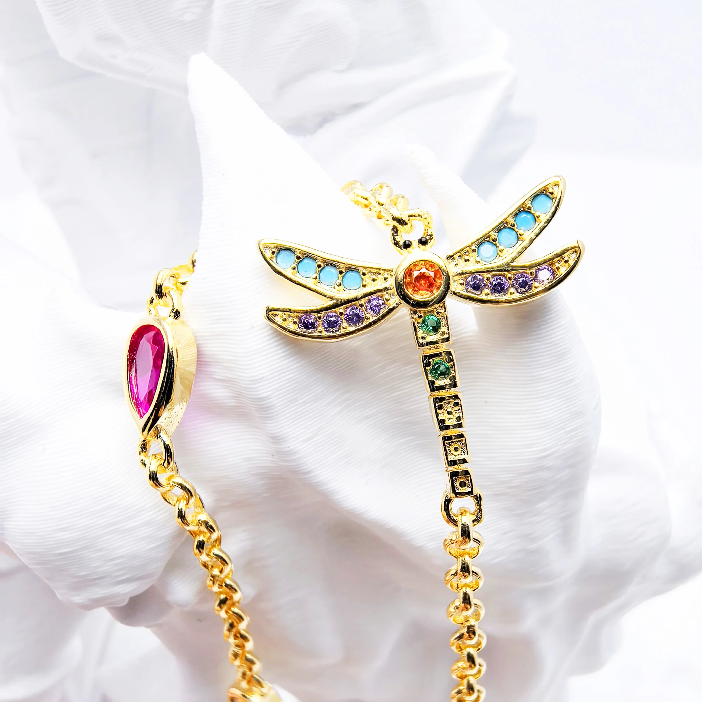 Armband vergoldet bunte Libelle Sommer neue Gliederkette 925 Sterling Silber Schmuck Böhmen Geschenk für Frauen – Detail 5