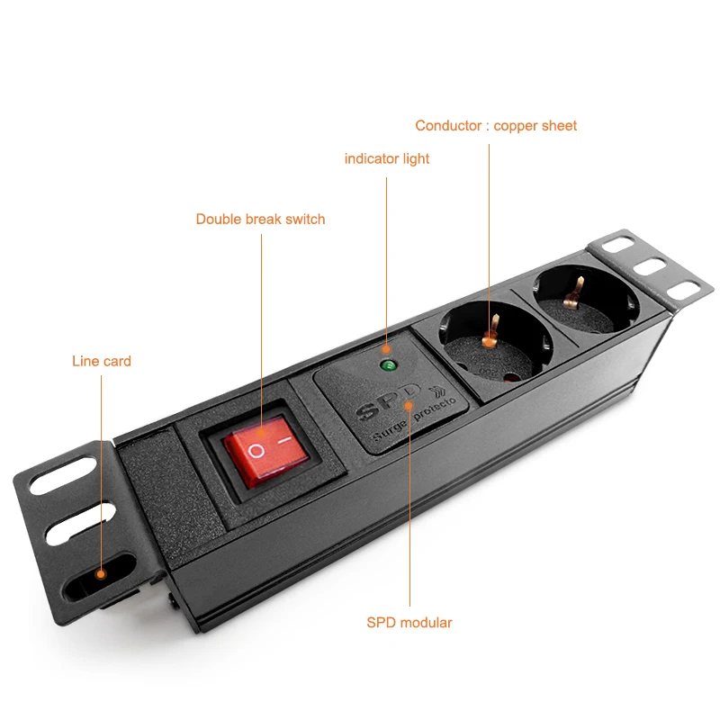 2/12 Unit PDU Network Cabinet Rack Power Strip Distribution 16A 250V European Standard Socket Outlet with Switch SPD 2M wire