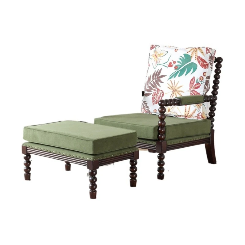 

American single sofa chair, bedroom, living room, balcony, medieval solid wood fabric, French retro leisure recliner