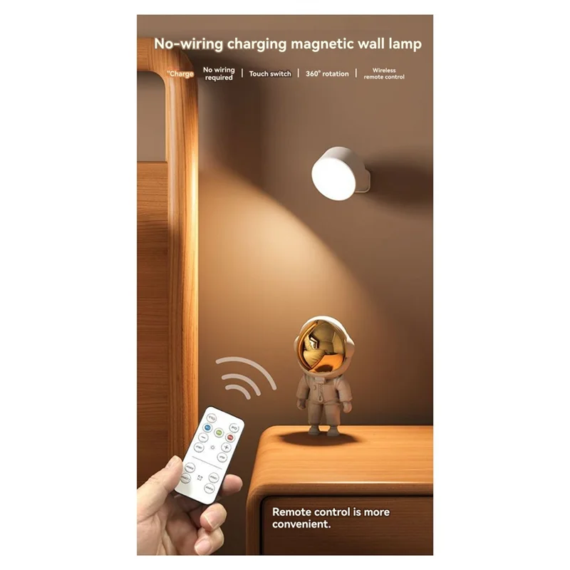 BYBS-Rechargeable Magnetic LED Wall Light 360° Rotation Touch Remote Control Cabinet Spotlight For Home & Office
