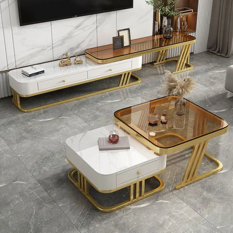 Luxury Gold and White Coffee Table and Tv Stand Set Modular Sectional Living Room Furniture Set