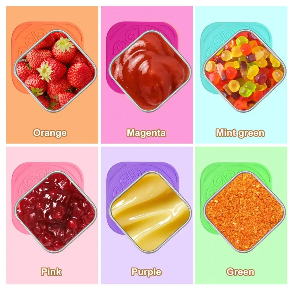 Reusable Snack Cans Metal Lunchbox Containers 60/180ml Stainless Steel Sauce Cups with Leakproof Silicone Lids Stackable Food