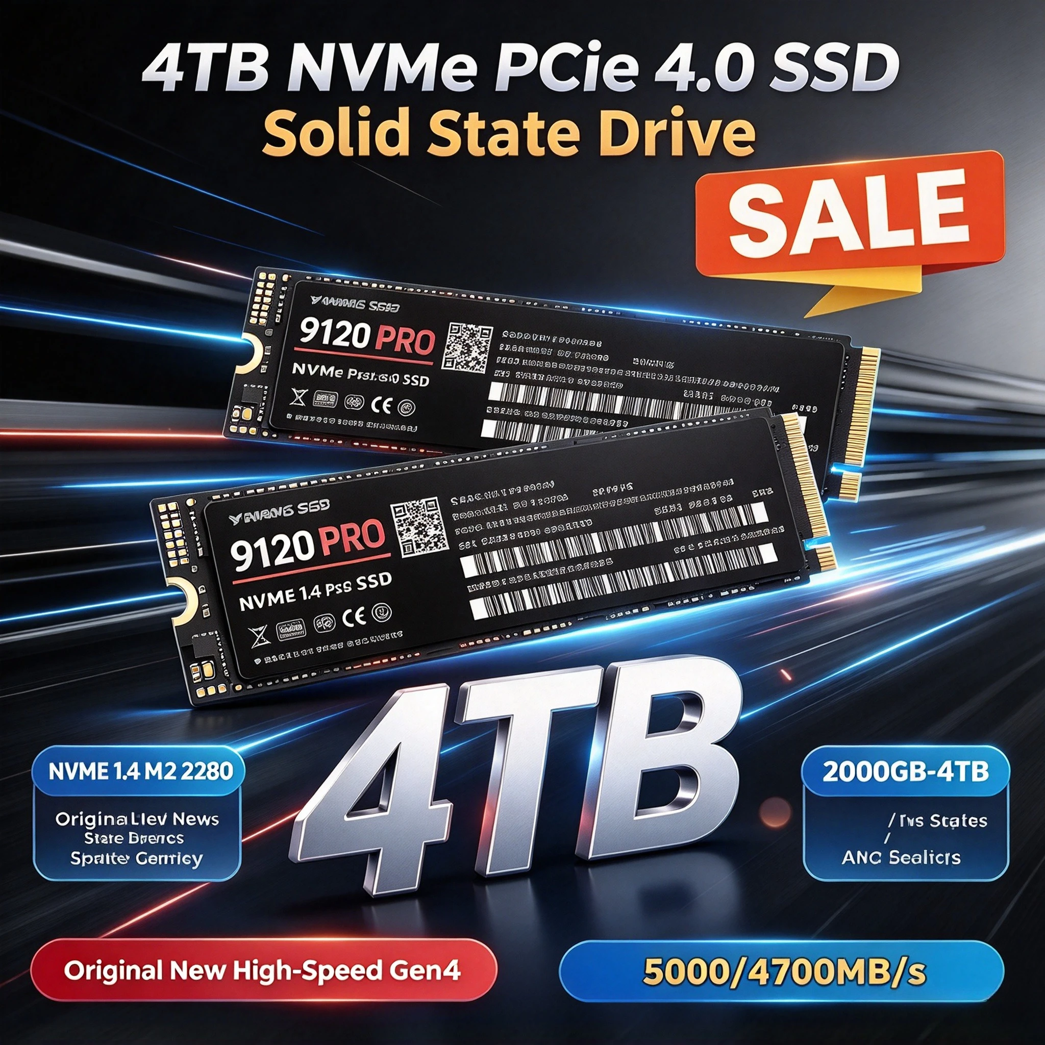 9100 PRO M.2 2280 NVMe SSD PCIe 4.0 7300MB/s TLC 3D NAND Solid State Storage for Gaming PC Desktop 2TB to 4TB