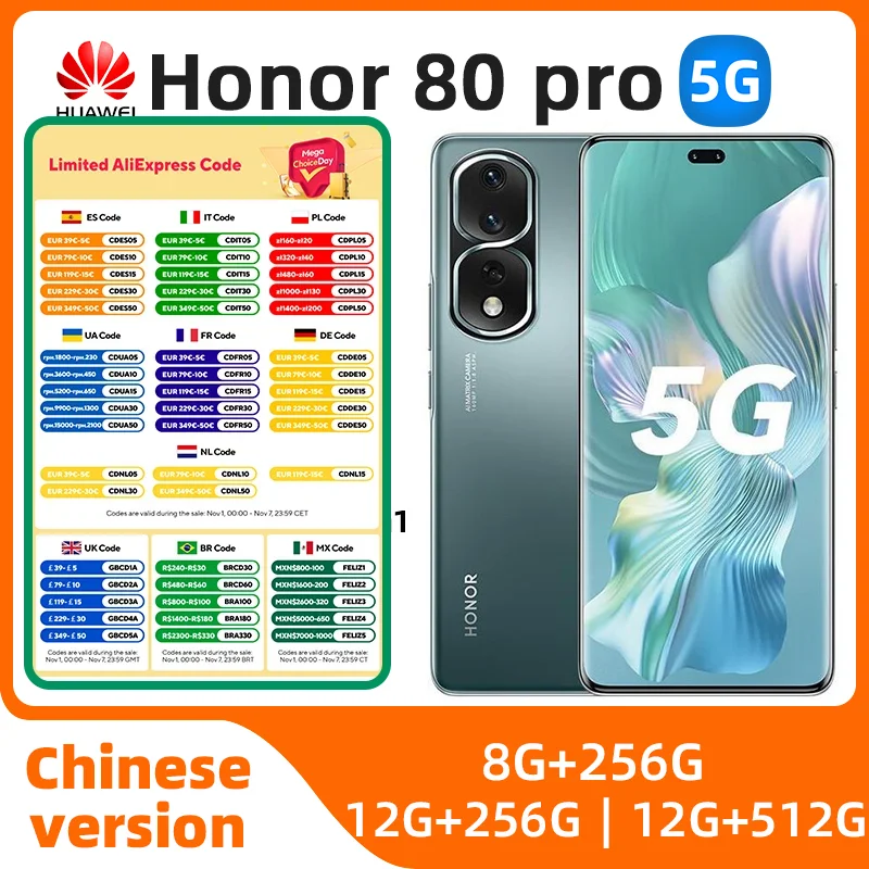 

Honor 80 Pro Smart Phone 160.0MP Camera 6.78" OLED 120HZ Display Snapdragon 8+ Gen 1 OTA 66W Charge Android 12.0 GPS