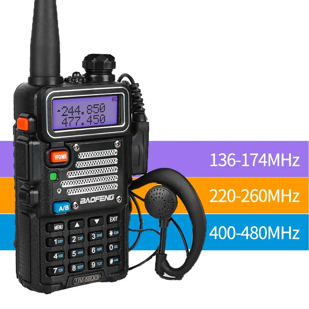 Baofeng X radiodity UV-5RX3, tri-band VHF, 1.25M, UHF genggam amatir Ham dua arah Radio Walkie Talkie dengan Earpiece dan