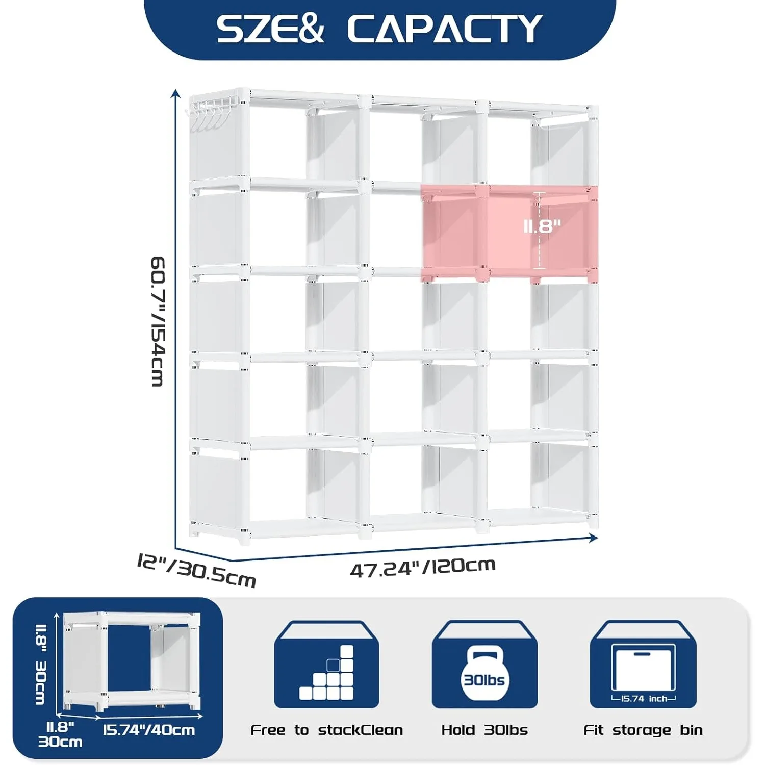 Bookshelf,15 Cube Storage Organizer,Book Shelf Organizer,Tall Bookcase Shelf,Book Cases/Shelves, White