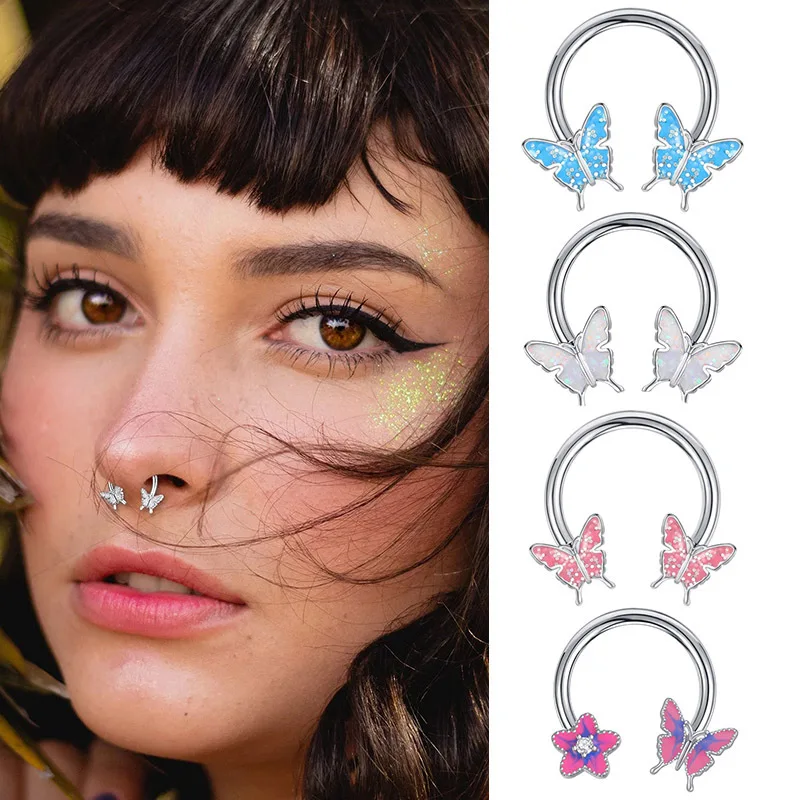 Nose Ring 16G Horseshoes Rings Helix Hoop Septum Piercing Butterfly Sexy Nariz Piercing Ear Cartilage Tragus Goth Piercing