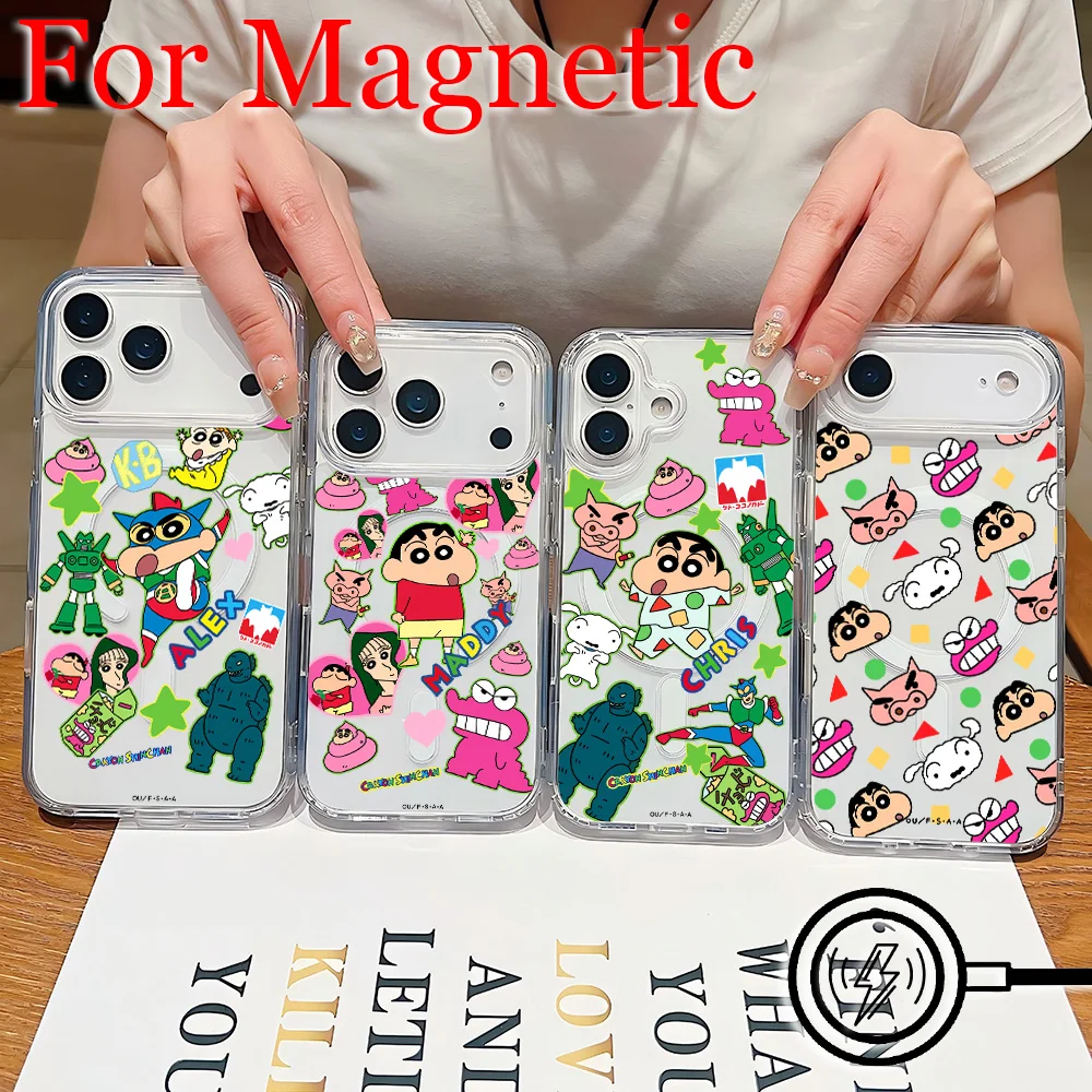Cute Magnetic Phone Case for Crayons Shinchans Samsung Galaxy S25 S24 S23 S22 S21 S20 FE Edge Plus Ultra 5G Soft Clear TPU Cover
