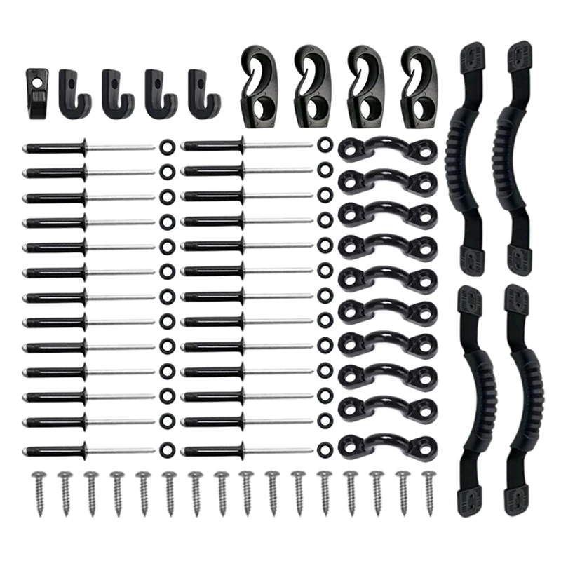 Kajak-Handld-Kit, erweitertes Deck-Rigging-Kit mit Deck-Schlaufen, Spanngehaken, Tri-Grip-Nieten und Kordelendenhaken, Kajak-Teile