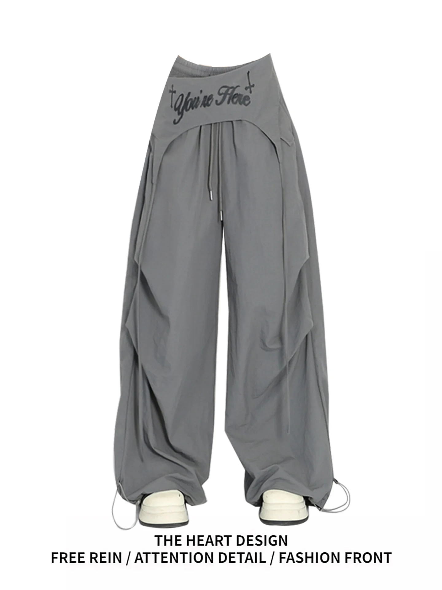 Americano retro high street calças de perna larga feminina solta rugas casual jazz dança calças camadas roupas calças compridas