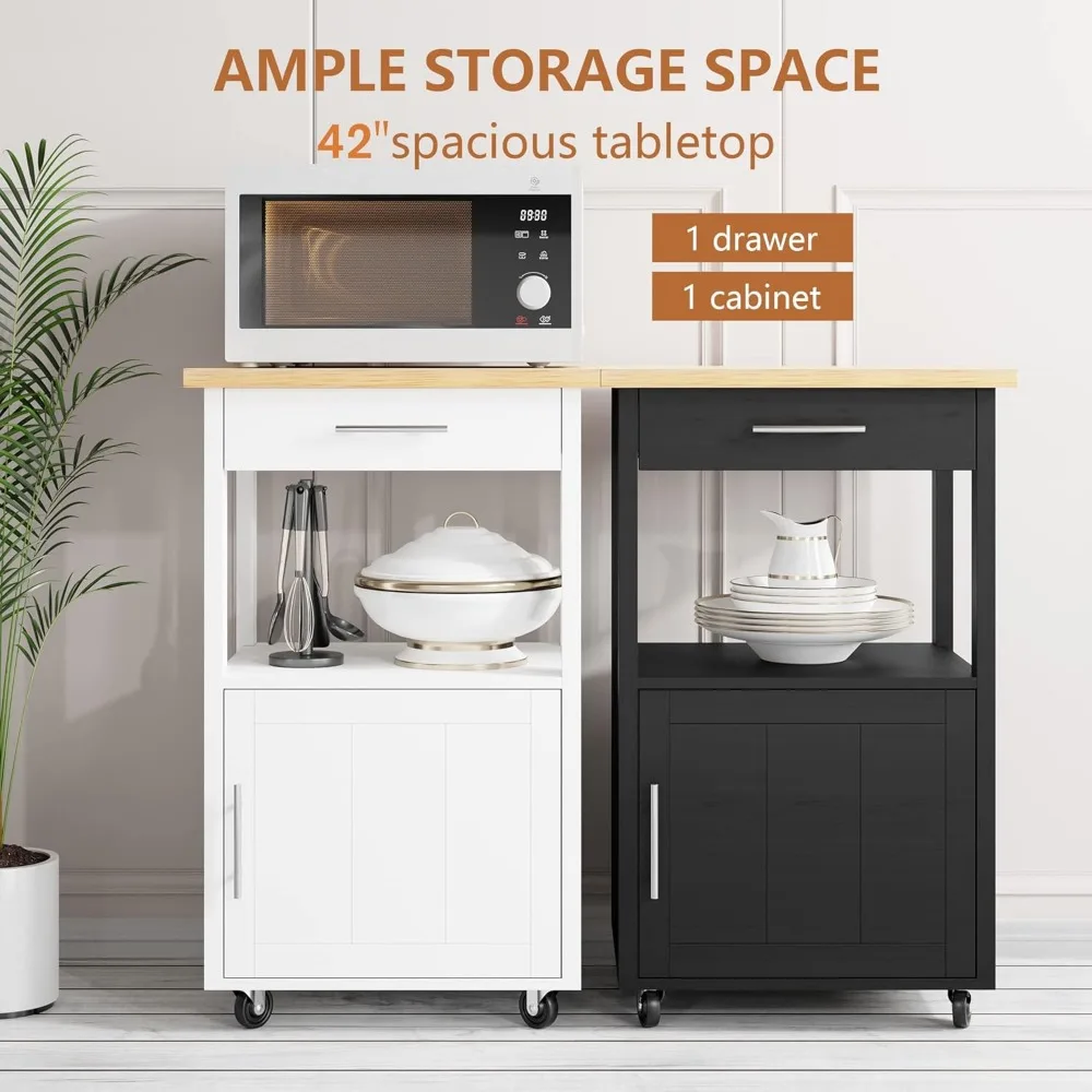 Carrinho de ilha de cozinha com armário de armazenamento, prateleiras e alça de toalheiro para organização móvel de cozinha