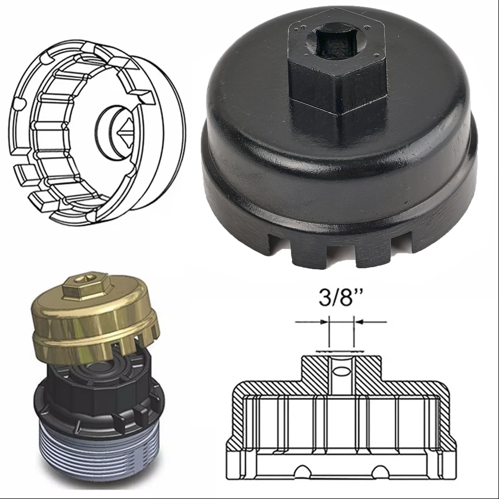 Car Parts Removal Tool Cap Oil Filter Wrench Socket 14 Flutes 3/8" For Toyota Prius Corolla Rav4 Auris G Lexus ES350 GS350 IS250