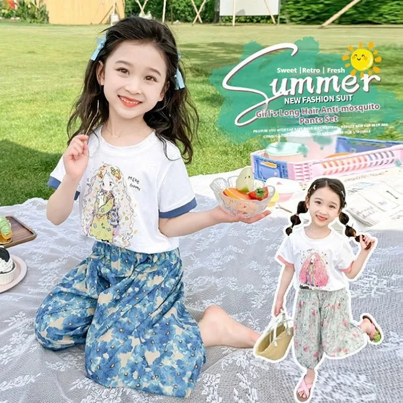 

Summer Girl Fashion Cute Outfit 2Pc Set Floral Tops+Mosquito Proof Pants Toddler Baby Girl Clothes 2 -12Y Kids Boutique Clothes