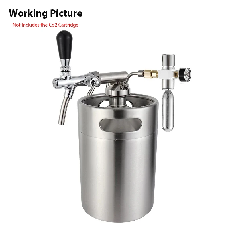 5L Beer Dispenser Kit,Stainless Steel Beer Keg &0-60Psi Co2 Charger & Adjustable Beer Tap,Beer Growler Set Best For Home Brew