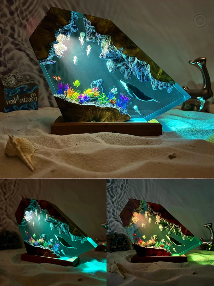 海探査生物樹脂テーブルライト創造的なアート装飾ランプクジラタコクラゲテーマナイトライト USB 充電