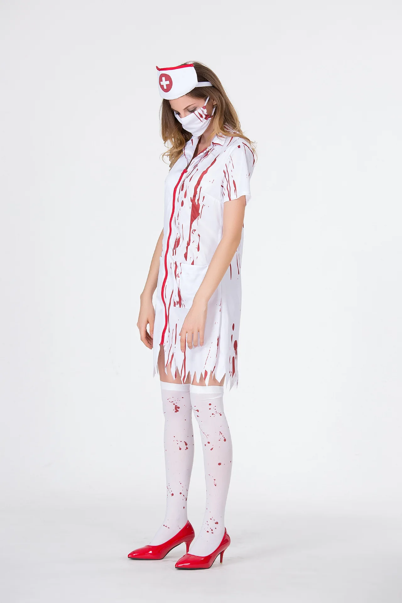 Costume d'infirmière d'halloween pour femme, robe de paupières pour adulte, cosplay d'halloween, vampire, sanglant, horreur, hôpital