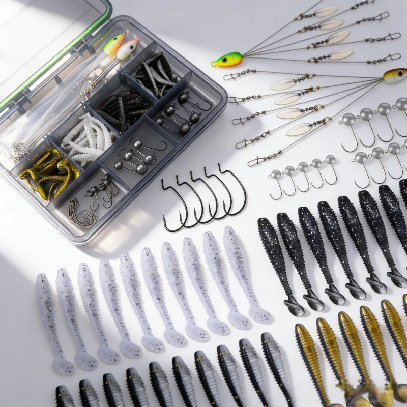 

62Lure Bait SetTSoft Bait Lead Head Hook Combo для морской рыбалки и пресной воды, универсальный для мандариновой рыбы, окуня и Topmouth Cu