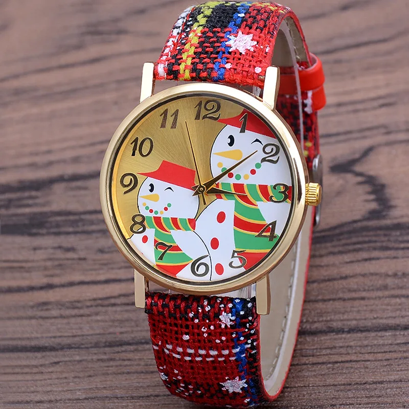 Relojes de pulsera de cuarzo de muñeco de nieve de Navidad para mujer, correa de cuero de Color brillante informal, reloj de cuarzo, regalos Sk