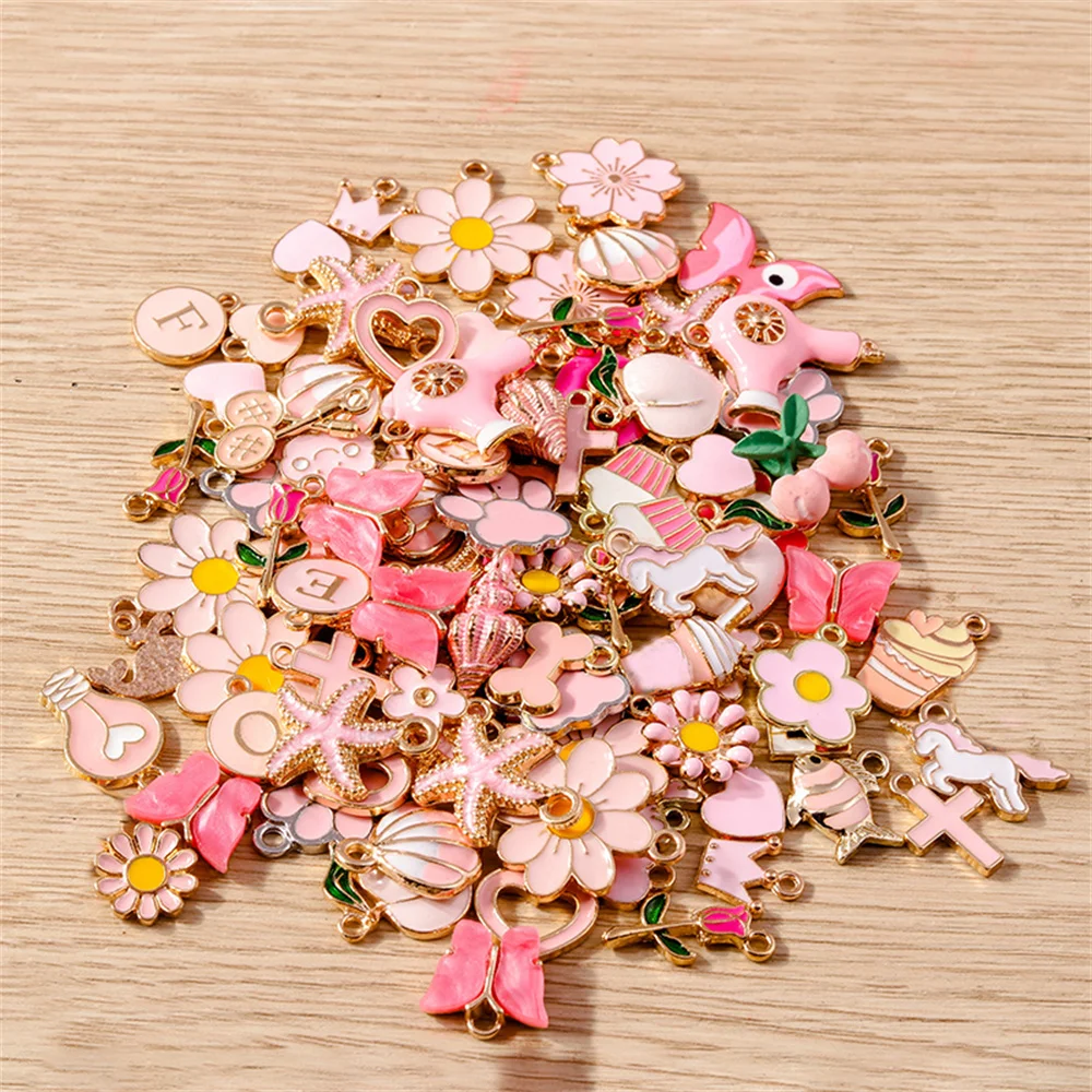 Tusember Mix, 10 Stück, Charms, Serie in Pink, Emaille-Anhänger mit Tier- und Blumenmotiven, zum Basteln von Schmuck, handgefertigte Schmuckaccessoires. – Detail 5