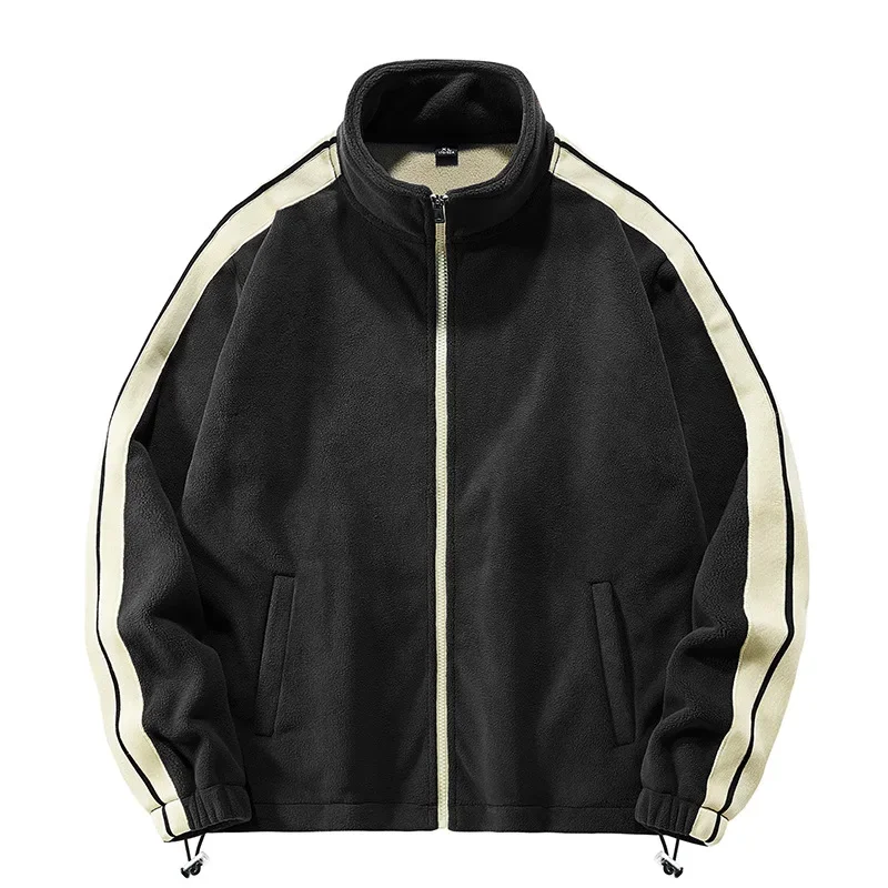 Polar fleece hoodie new winter stand up collar color blocked outdoor sports warm jacket men's plus fleece thick jacket