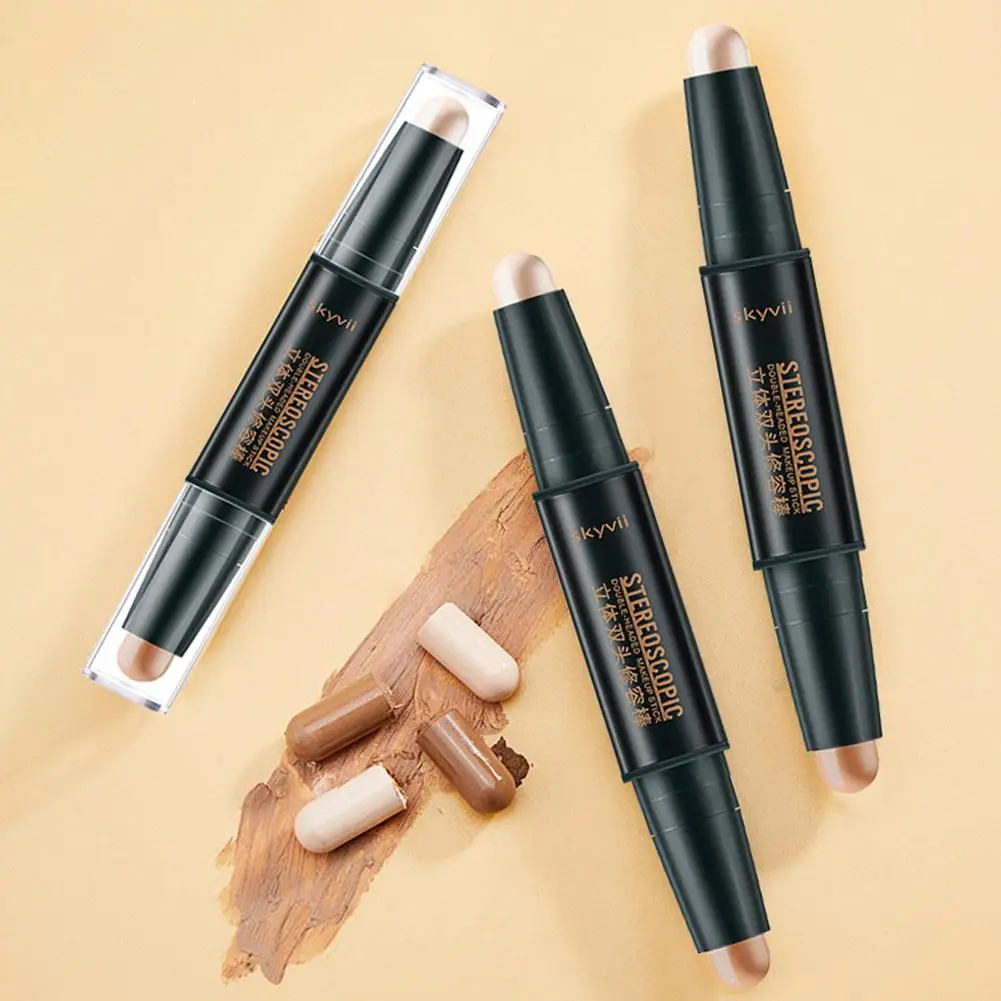 2 In1 Concealer Highlight Shadow Face Contouring Makeup Double-ended Stick Korea Concealer Makeup Y9Q8