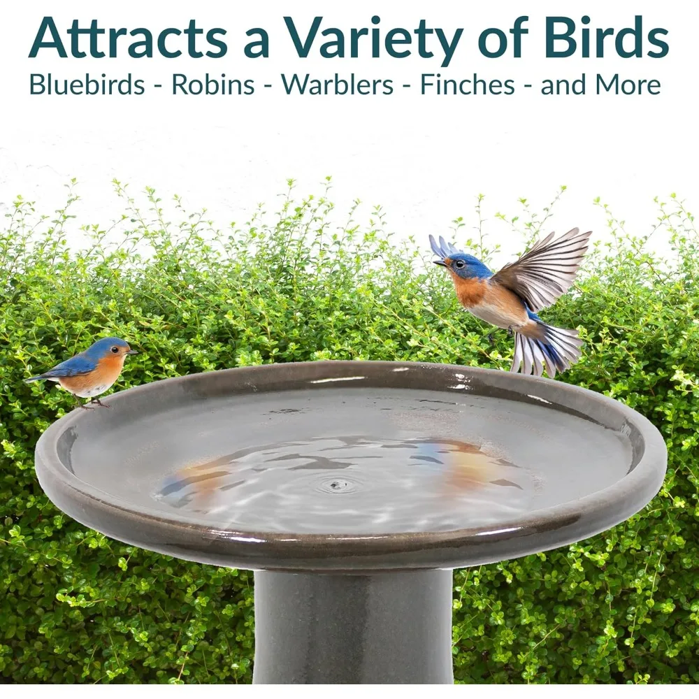 

21" H Ceramic Bird Bath for Outside - Hand-Painted Outdoor Bird Bath Bowl, UV/Frost-Resistant Finish - Dusty Rose