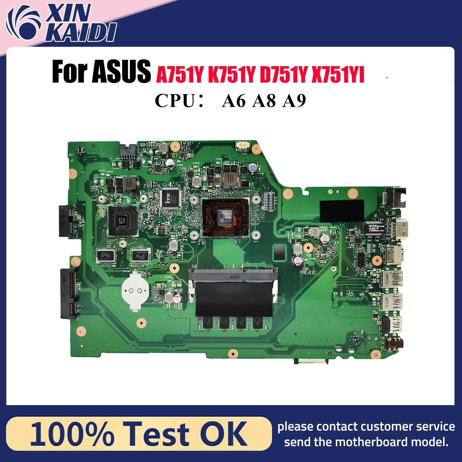 

Материнская плата для ноутбука X751YI для ASUS VivoBook X751YI A751Y D751Y X751Y K751Y с процессором A6 A8 A9, 100% тестирование, ОК, быстрая доставка