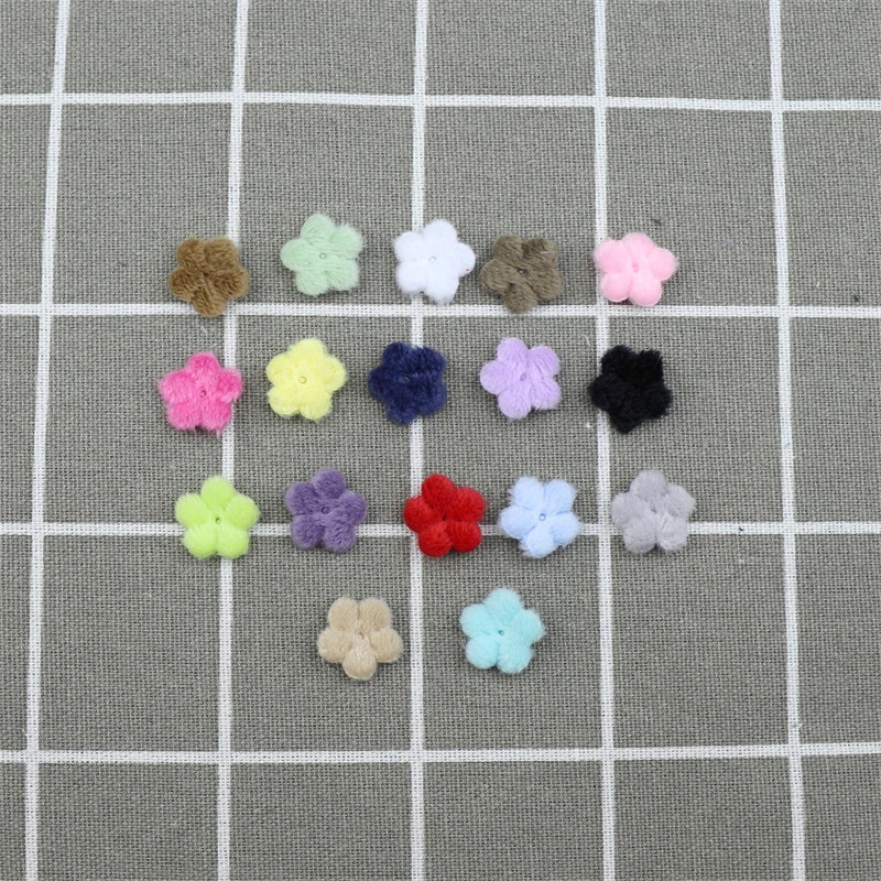 200Pcs 1.5cm Plush Little Flower Padded Appliques for DIY Headwear Hair Clips Decor Accessories Clothes Hat Shoes Sewing Patches