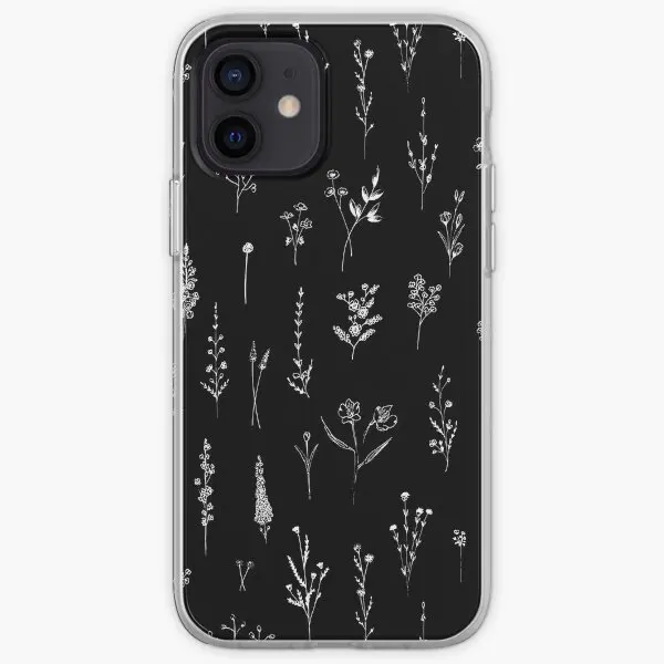 Black Wildflowers Pattern Iphone Tough C  Phone Case Customizable for iPhone 11 12 13 14 Pro Max Mini 6 6S 7 8 Plus X XS XR Max