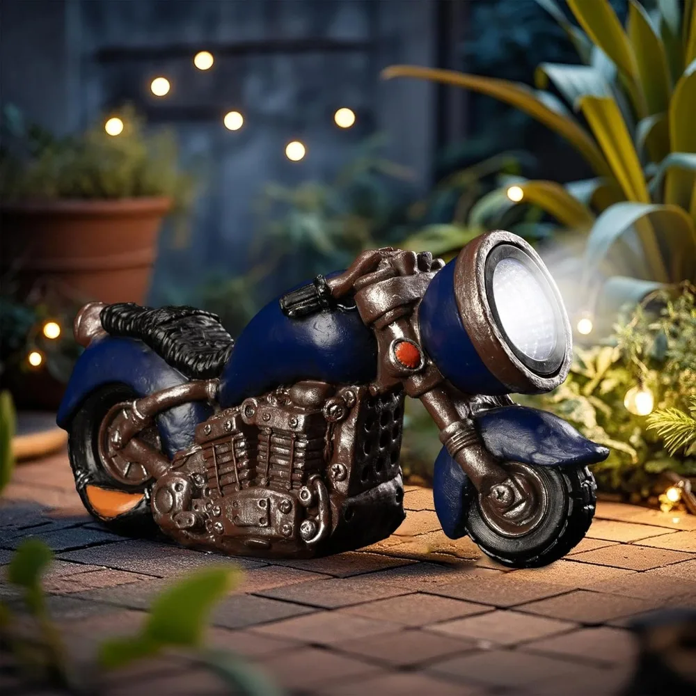 

Solar Vintage Motorcycle Sculpture Resin Rustic LED Outdoor Garden Lawn Decor Gift for Bikers