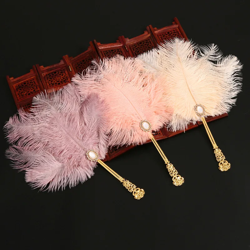 Ostrich Feather Fan Vintage Gothic Court Dance Fan Wedding Party Fan Portable For Parties Weddings Home Decoration