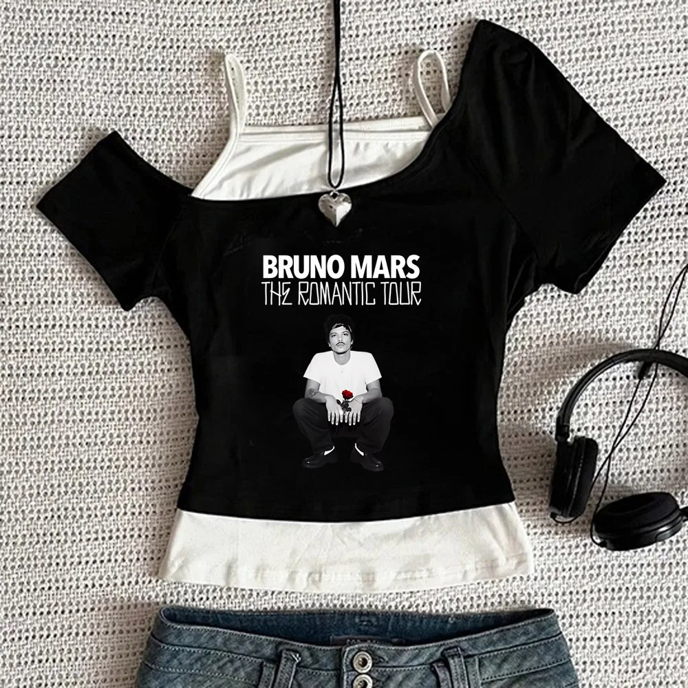 Bruno Mars cropped top shoujo scene  harajuku clearance sales t-shirt meme manga summer party 2000s