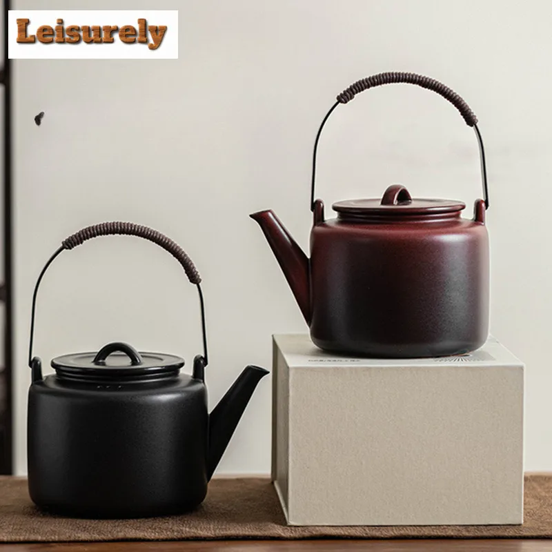 

700ML Large Capacity Wihte Pottery Teapot Hanyun Lifting Handle Pot Boiling Water Kettle For Charcoal Stove Kung Fu Tea Ceremony